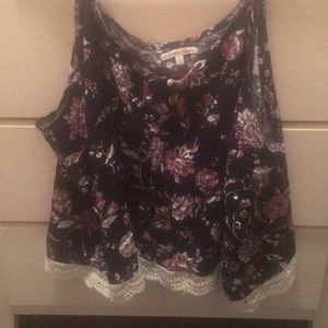 Blue Crop Top with Flowers and Lace